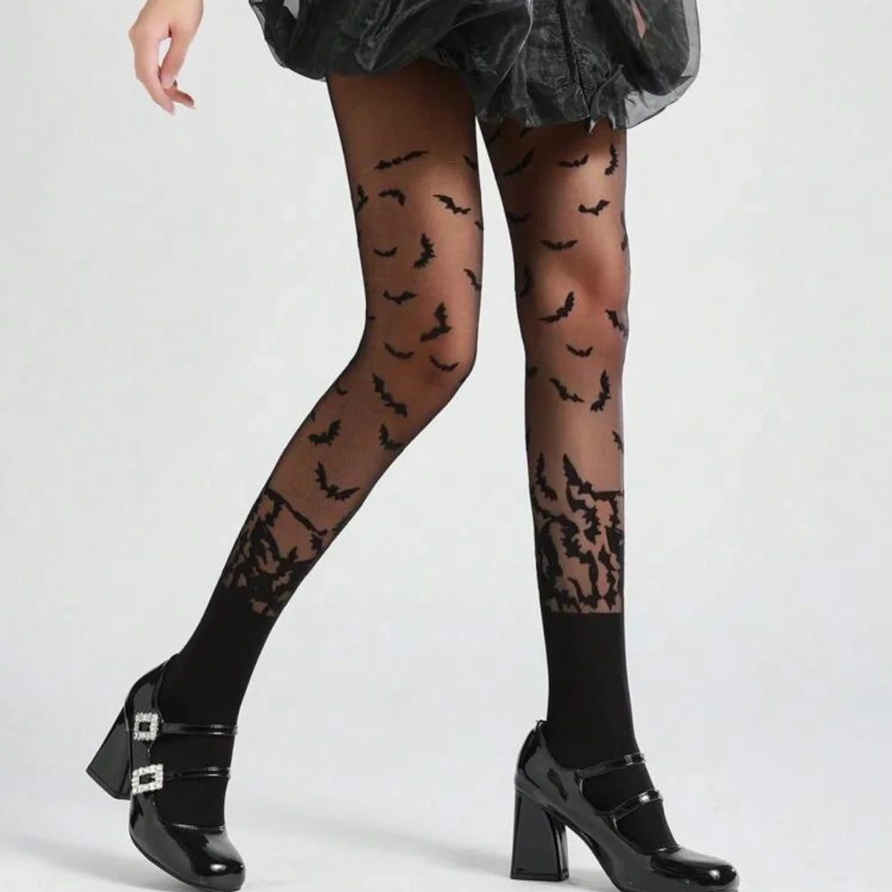 Black Bat Print Tights 🦇